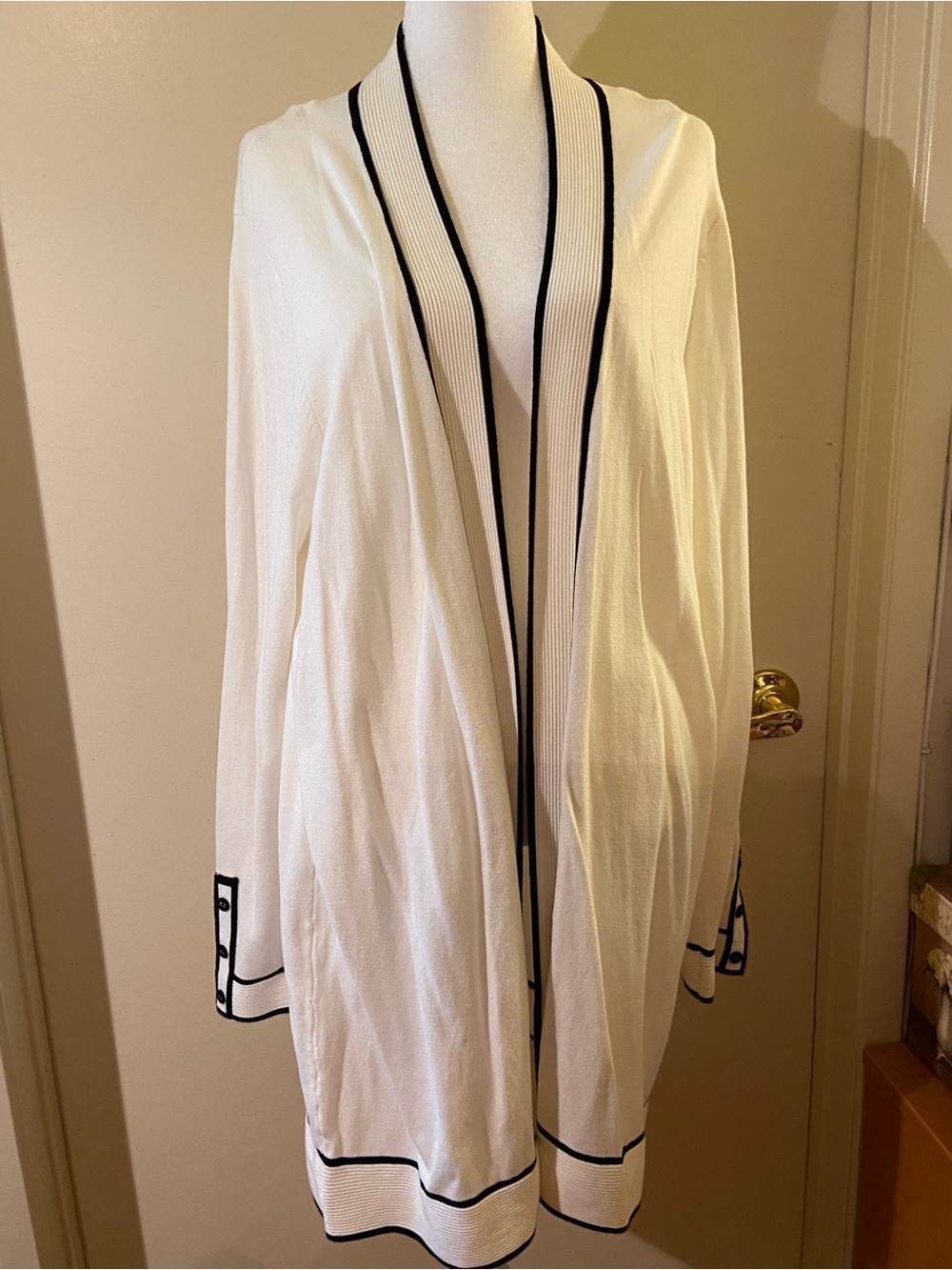 Calvin Klein White Open-Front Cardigan with Black Trim